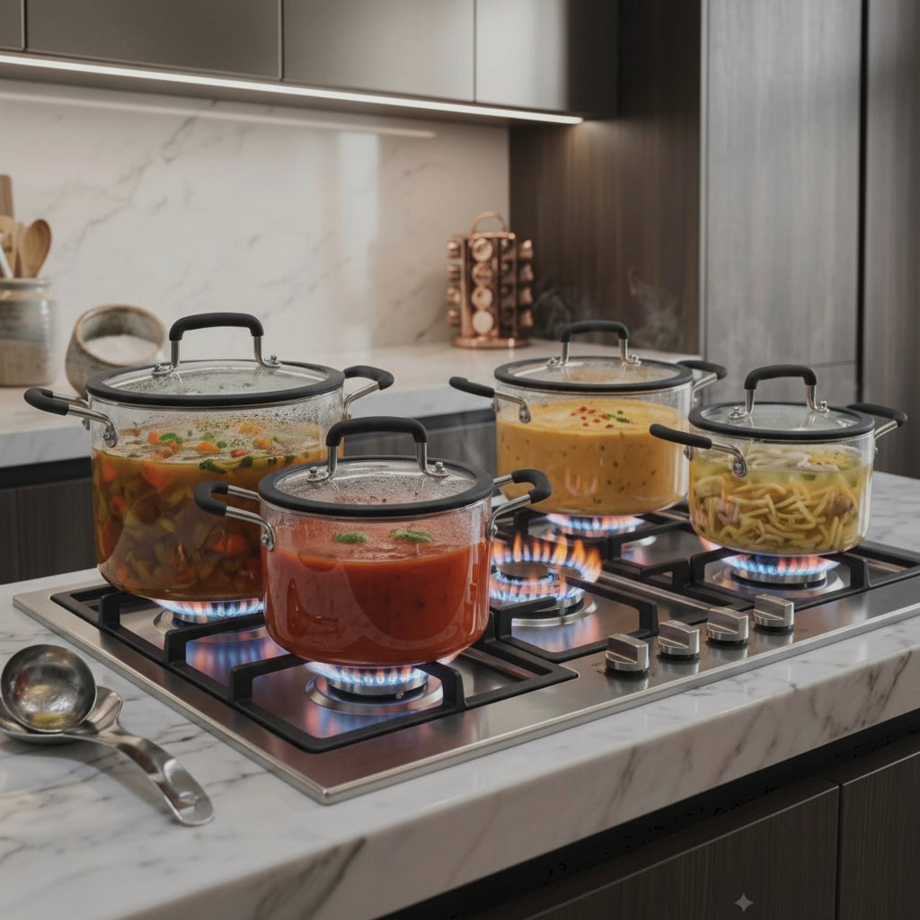Borosilicate Glass Cooking Pot Heat Resistant Kitchen Cookware