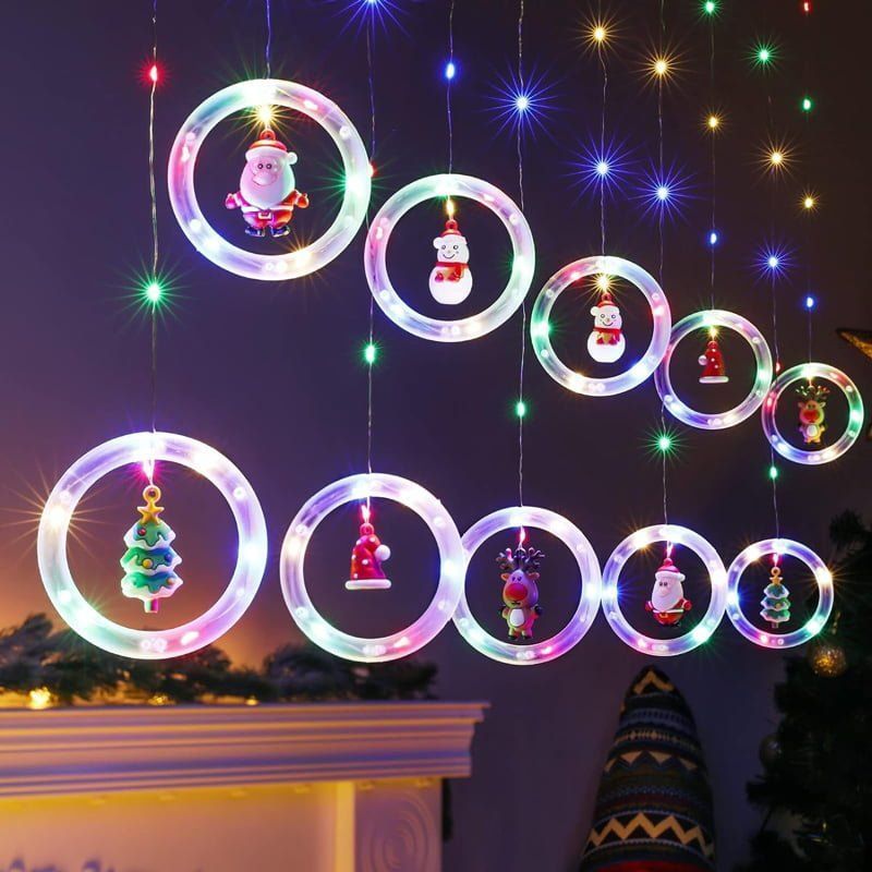 Christmas LED String Lights with Santa, Snowman, Reindeer & Christmas Tree Pendants – USB Powered