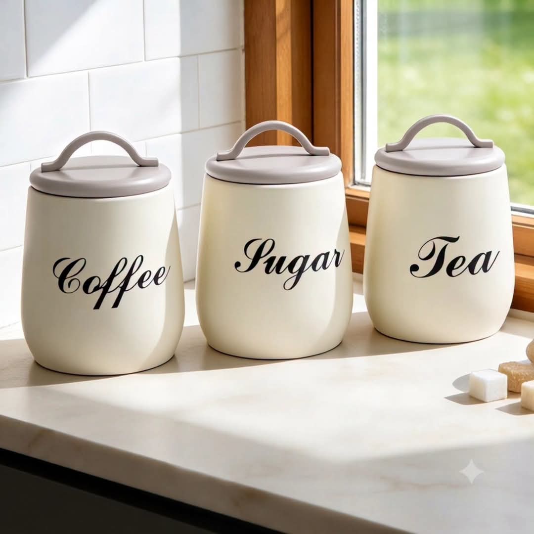 Gemelli Colllection 3 piece Nordic home kitchen storage jar set with airtight lids modern pantry organiser for coffee tea sugar spices snacks and dry foods durable countertop storage containers for kitchen organisation