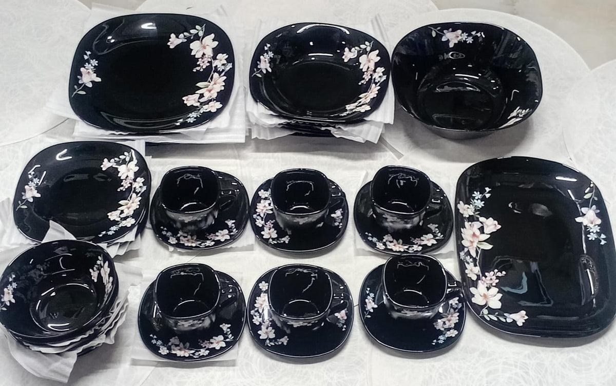 38pcs Black Flowered Dinner Set