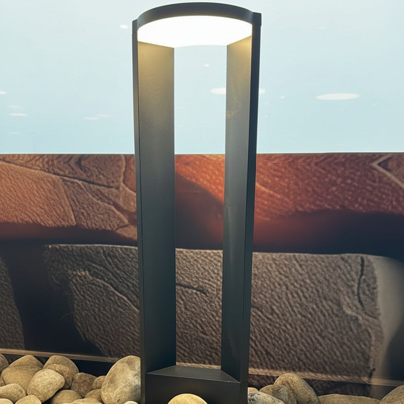 Black aluminium U-shaped LED bollard light with warm white illumination for outdoor pathway and landscape lighting LL 22BL-62-06-BK-WW - Gemelli Collection
