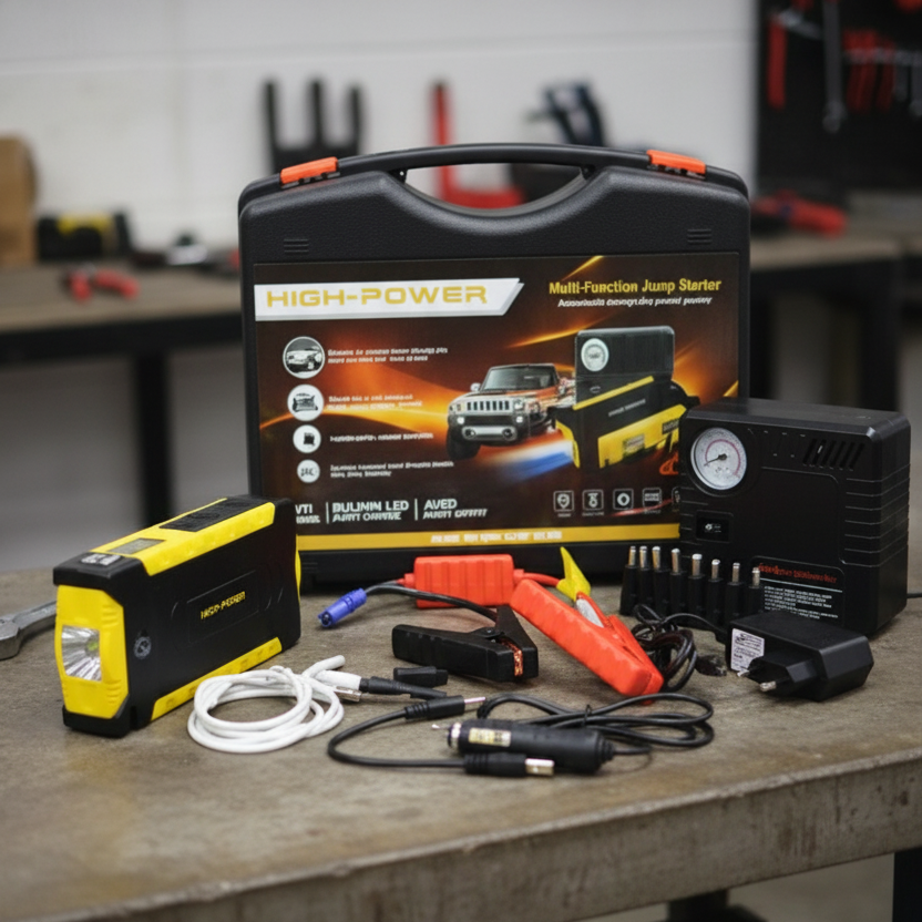 Gemelli Collections portable car jumpstarter kit with built-in power bank and LED flashlight