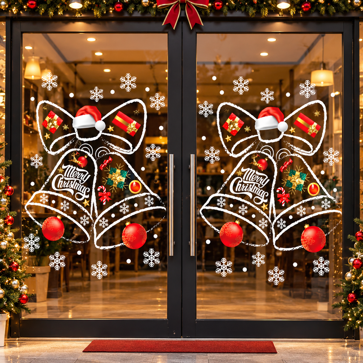60 × 90cm Christmas Window Stickers with Santa Claus and Snowflakes