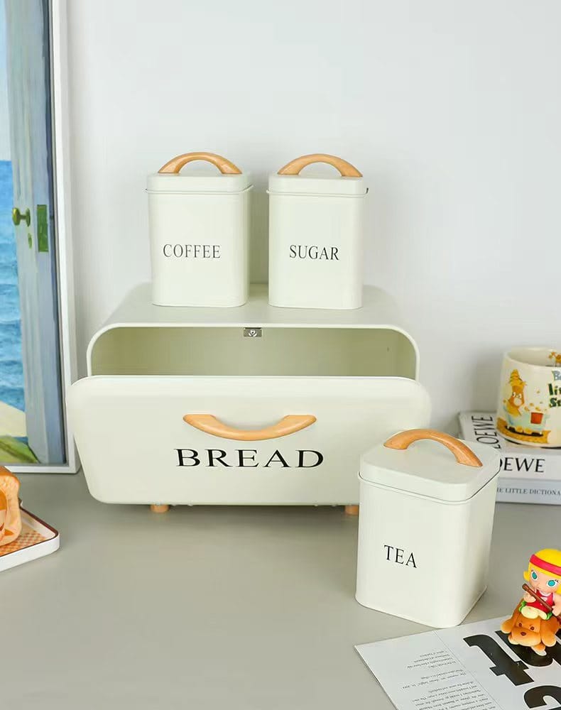 4 Piece Bread Bin and Tea Coffee Sugar Canister Set