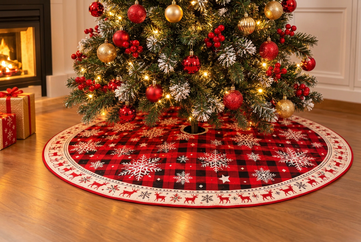 92cm Fabric Christmas Tree Skirt for Festive Tree Base Decoration
