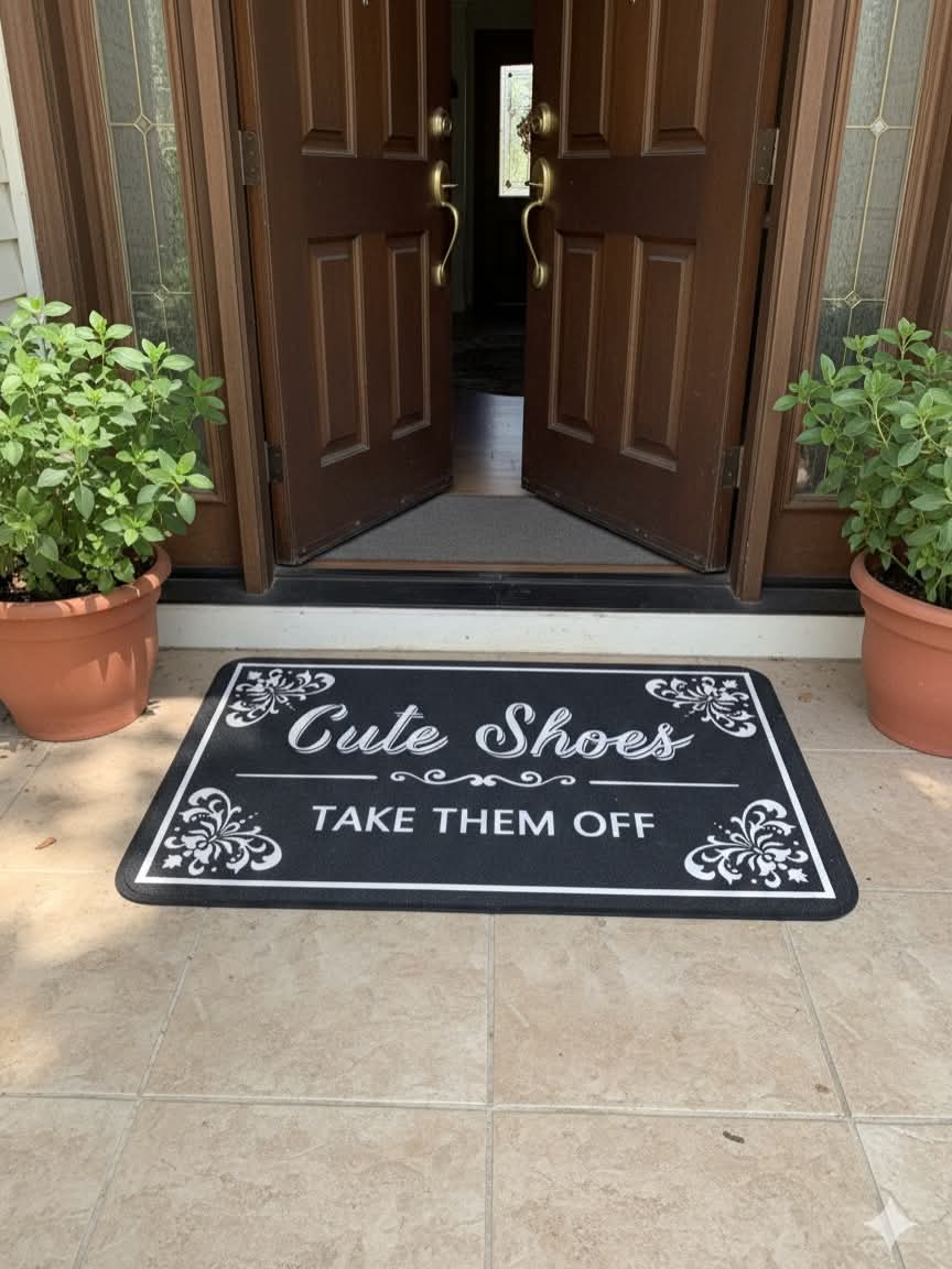 Non Slip Doormat 50×80cm, Black with Cream Text, Indoor Outdoor Use