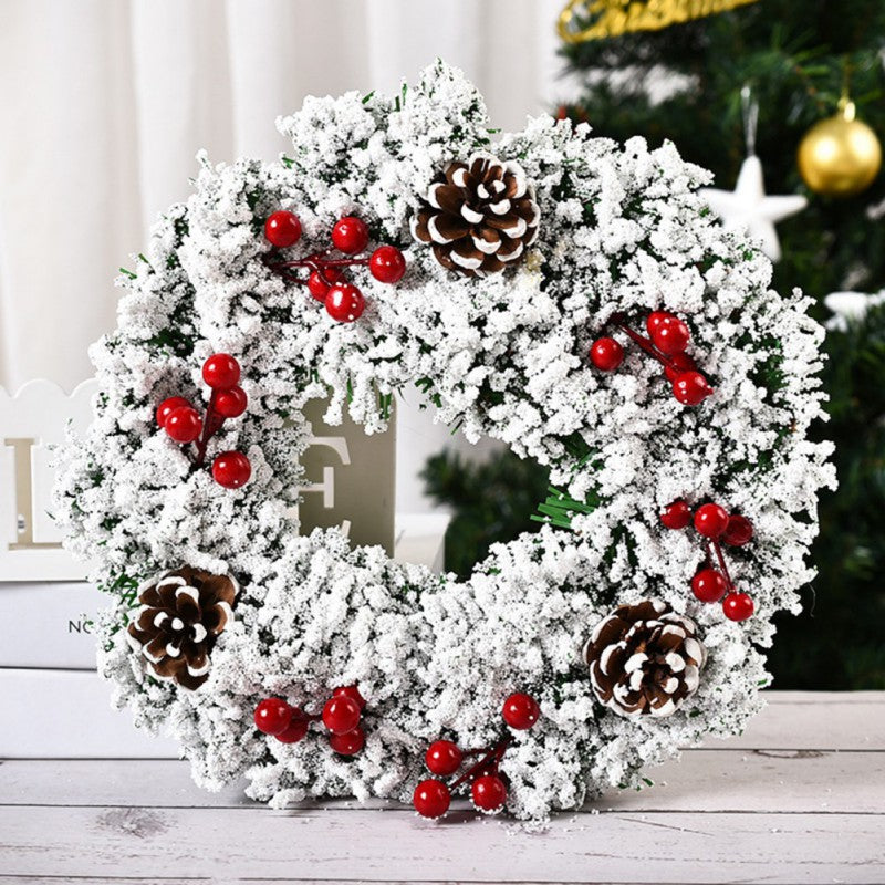 32cm Christmas Front Door Wreath with Snow, Pine Needles and Pine Cones