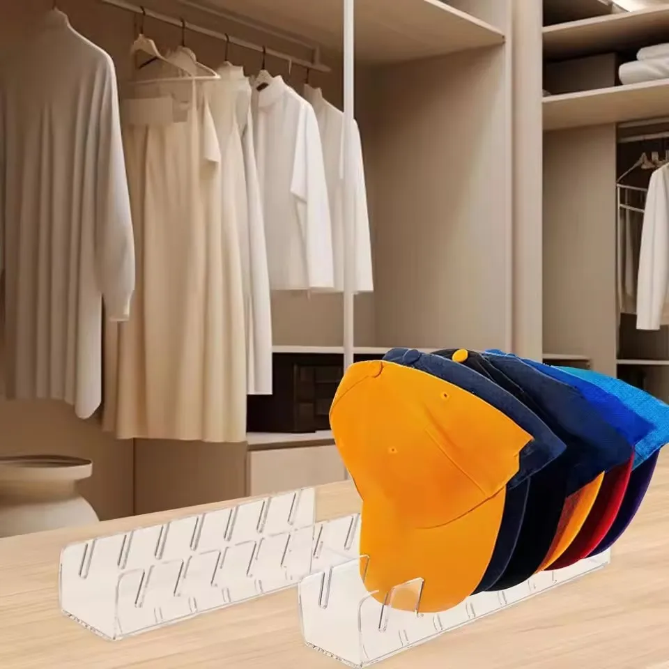 Acrylic Baseball Cap Display Rack with Storage Slots