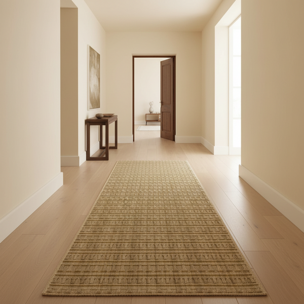 Timeless Woven Brick Textured Corridor Runner Rug - Beige 3D Blocks Pattern KBLOOM04 #T21