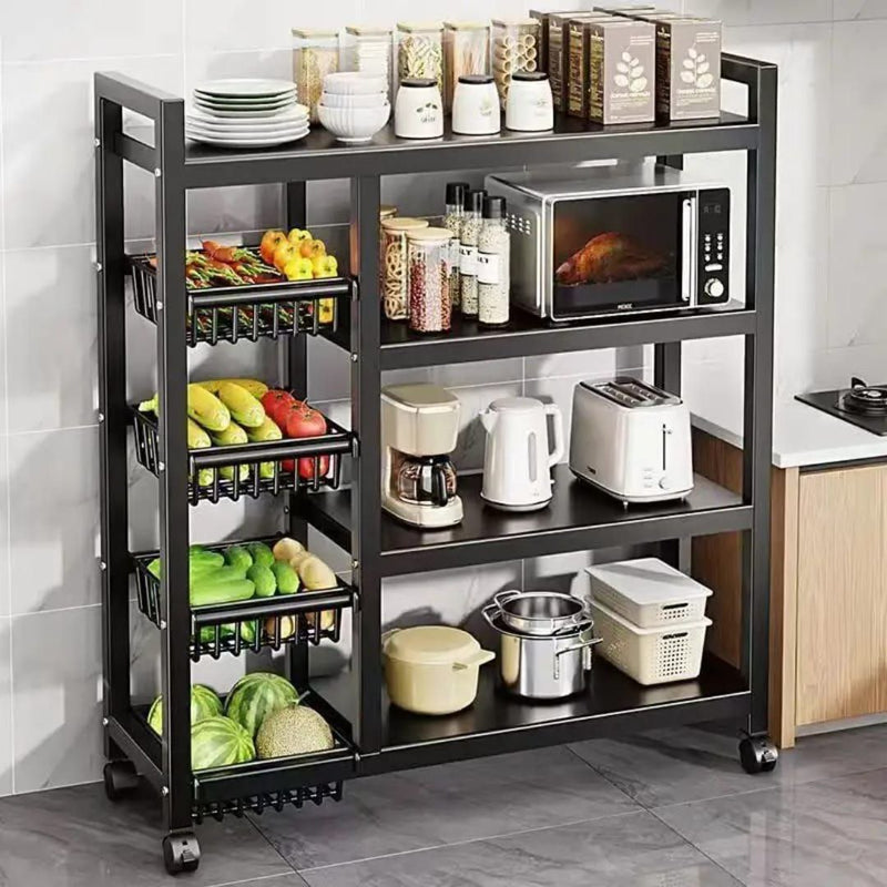 strong metallic kitchen rack with movable and lockable wheels black multi tier kitchen organiser 120x32x135cm storage shelf for appliances cookware pantry items groceries and household essentials