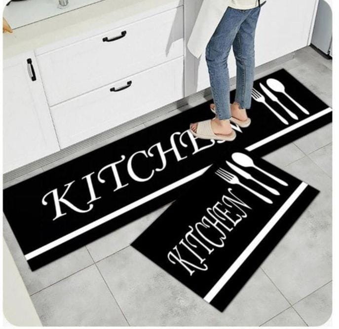 2Pc Kitchen Mat Set With Rubber Anti-Slip Bottom