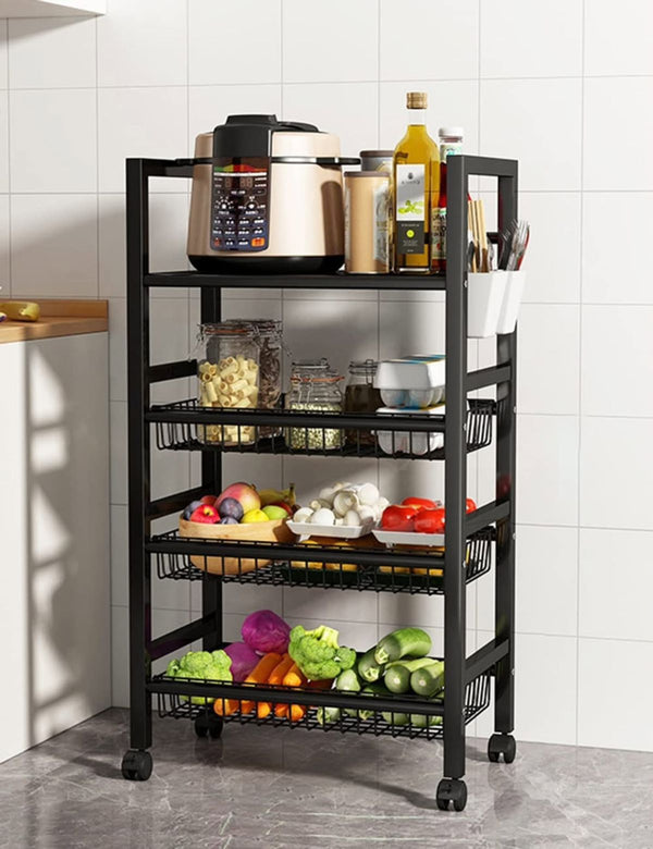 Gemelli Colllection 4-tier rolling kitchen organizer with wheels large storage rack modern kitchen storage 102cm