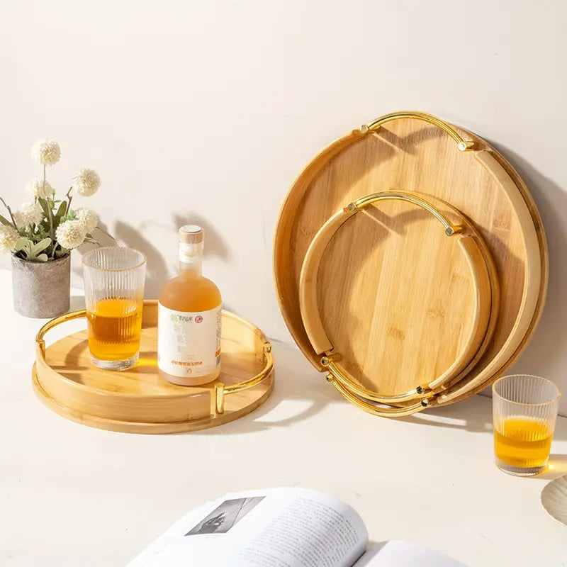 bamboo food storage trays round bamboo wooden serving trays with metal handles natural bamboo serving platters 