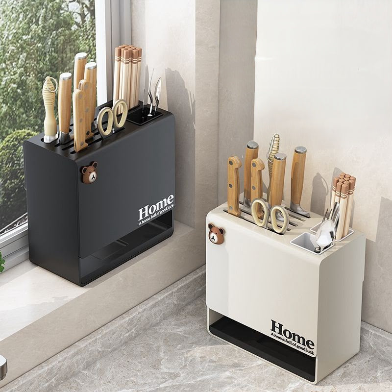 mounted multi functional knife rack and chopstick holder integrated kitchen storage organiser in cream white space saving wall mounted knife holder