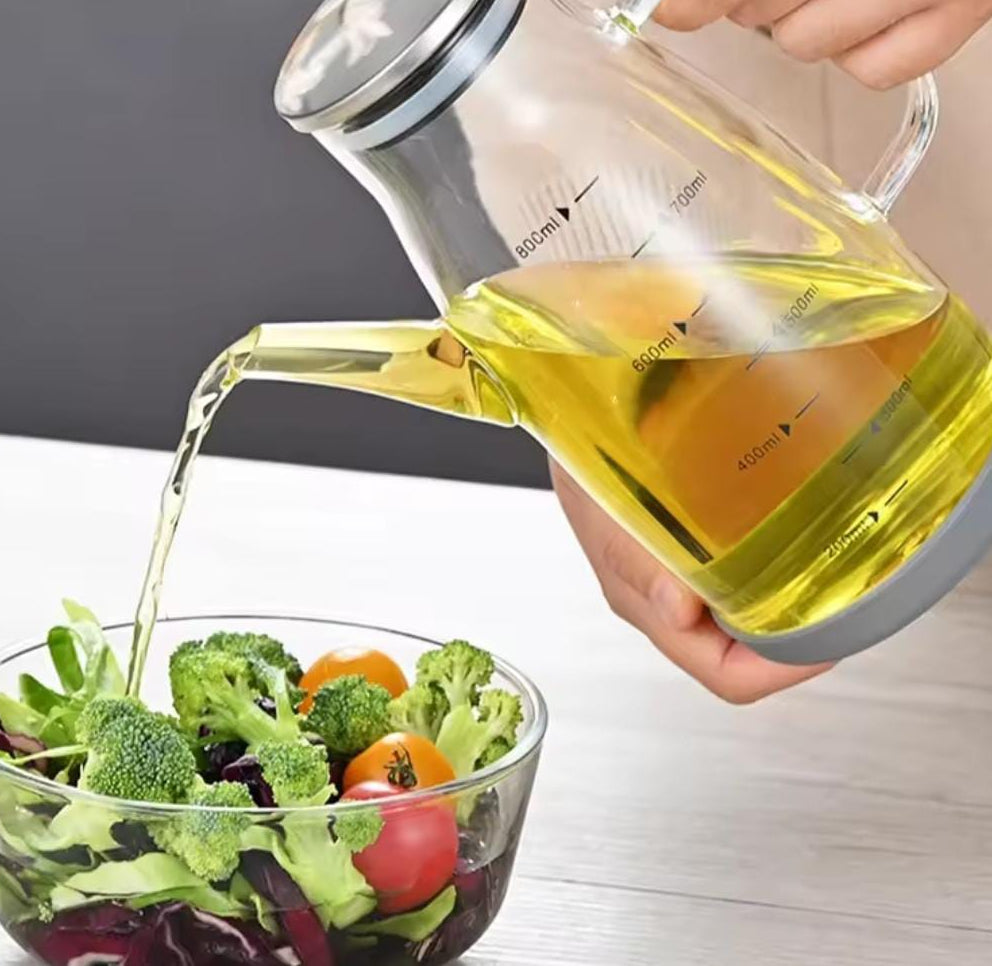High Borosilicate Glass Oil Bottle, 600ml, Stainless Steel Lid, Durable Kitchen Storage