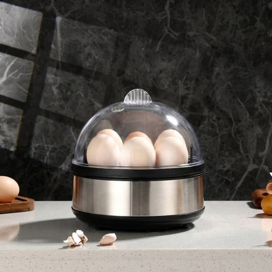 Gemelli Colllection 2-in-1 electric egg boiler fry boil egg cooker 6 egg capacity kitchen appliance timer measuring cup compact breakfast maker