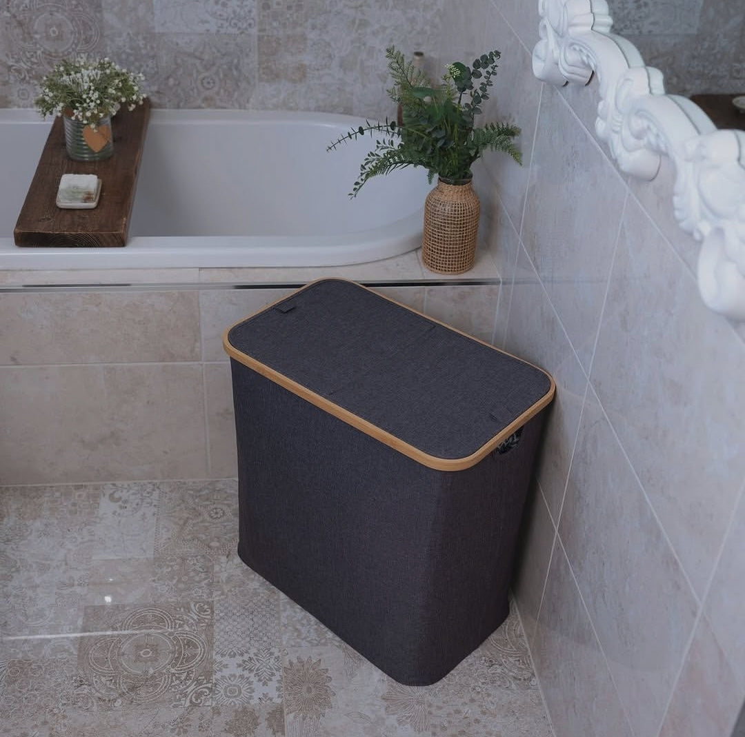 Bamboo Laundry Storage Hamper with Compartments