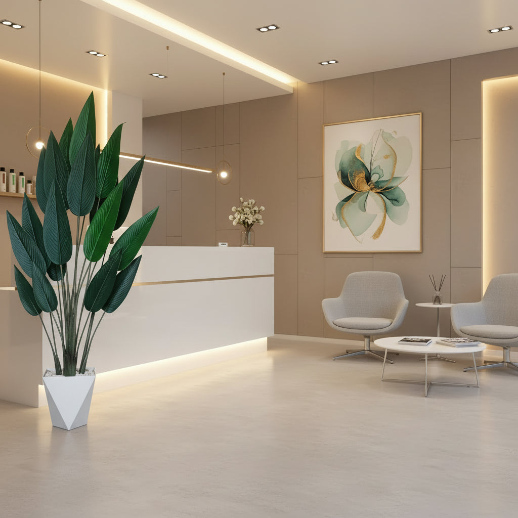 Artificial Bird of Paradise Plant with Plastic Vase and Pebbles