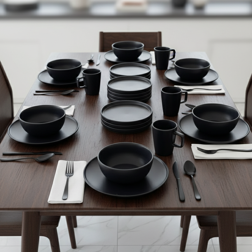 24-piece ceramic dinner set with cups, bowls, side plates, and dinner plates