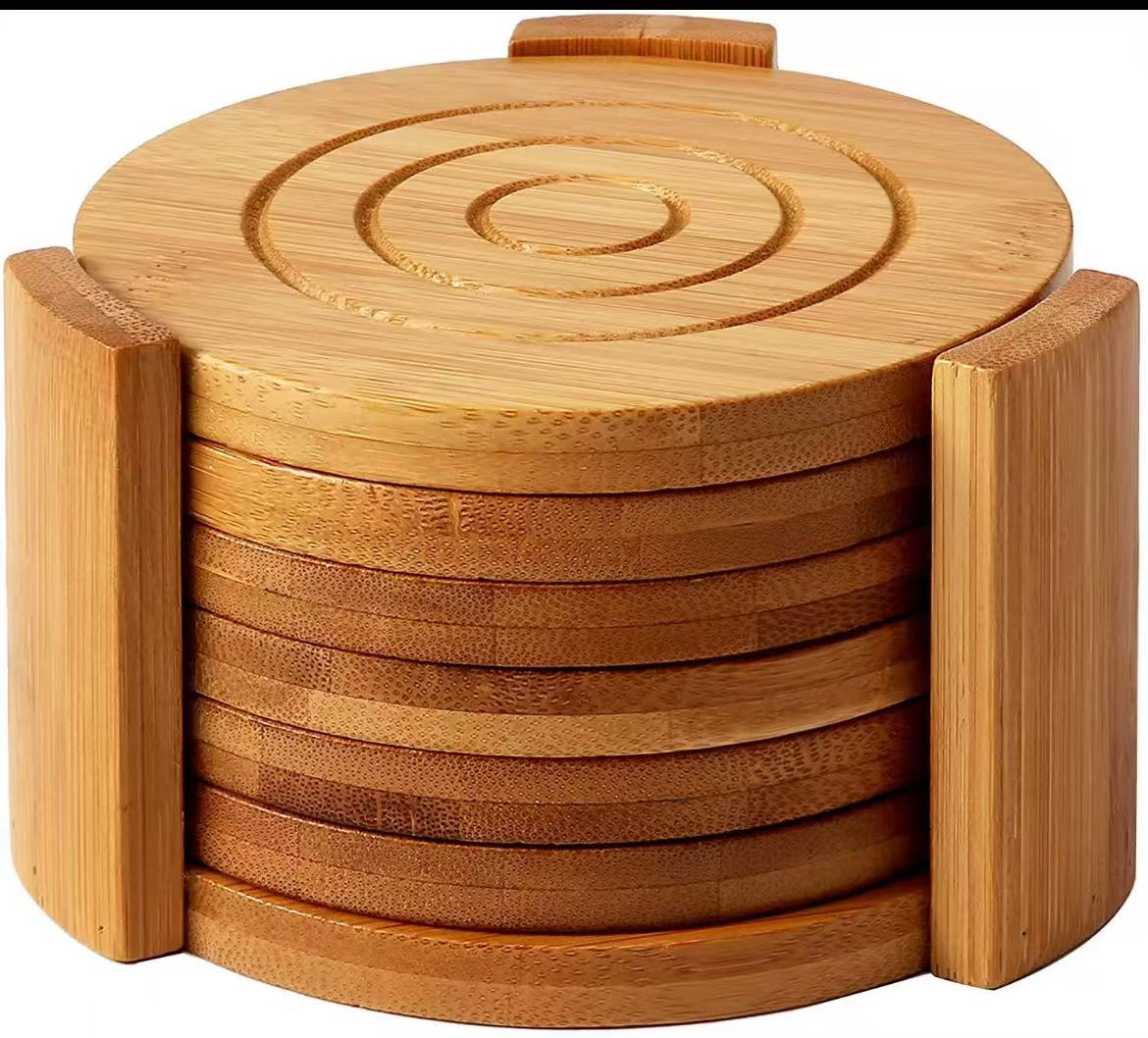 6-Piece Round Bamboo Coaster Set