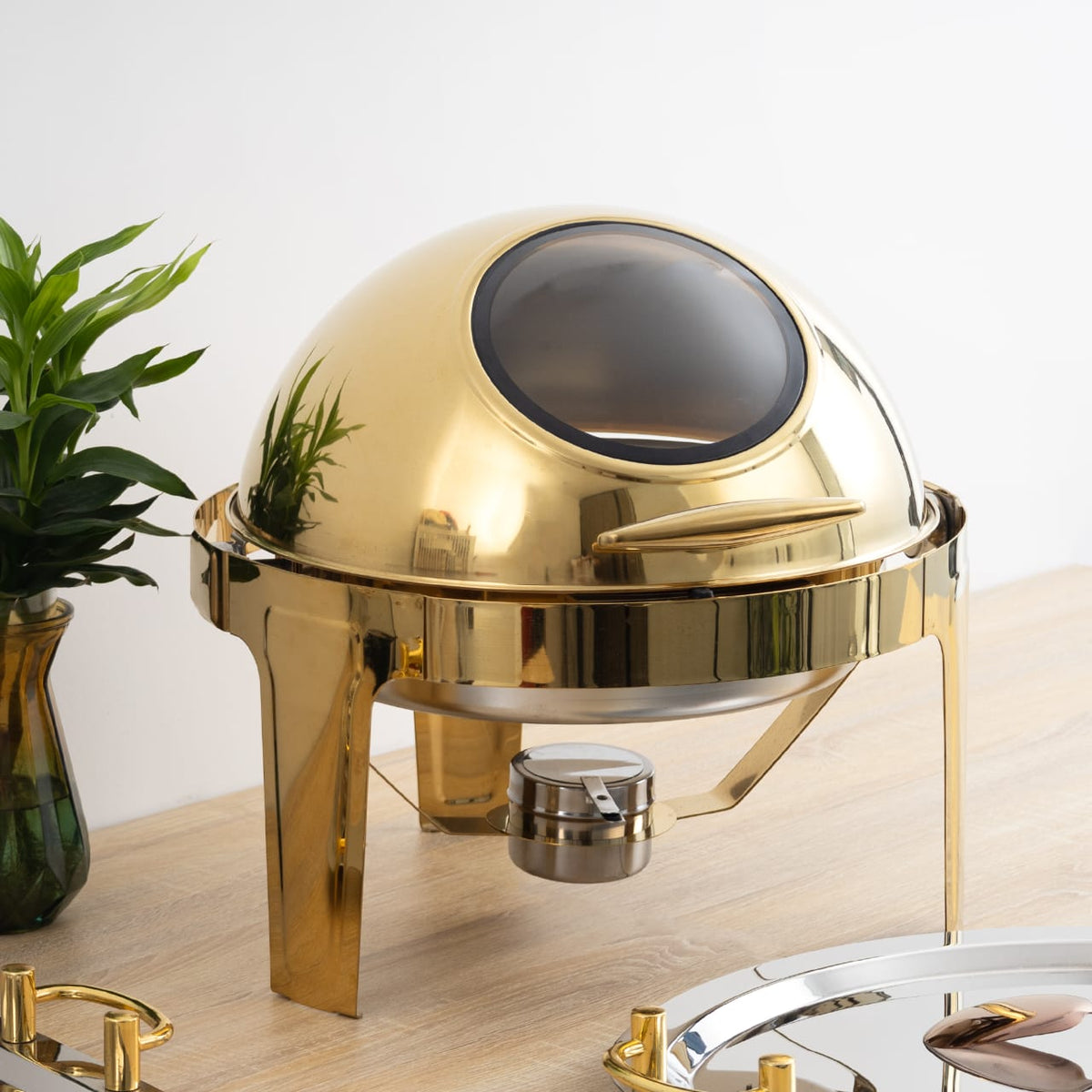6 Litre Golden Round Roll Top Chafing Dish