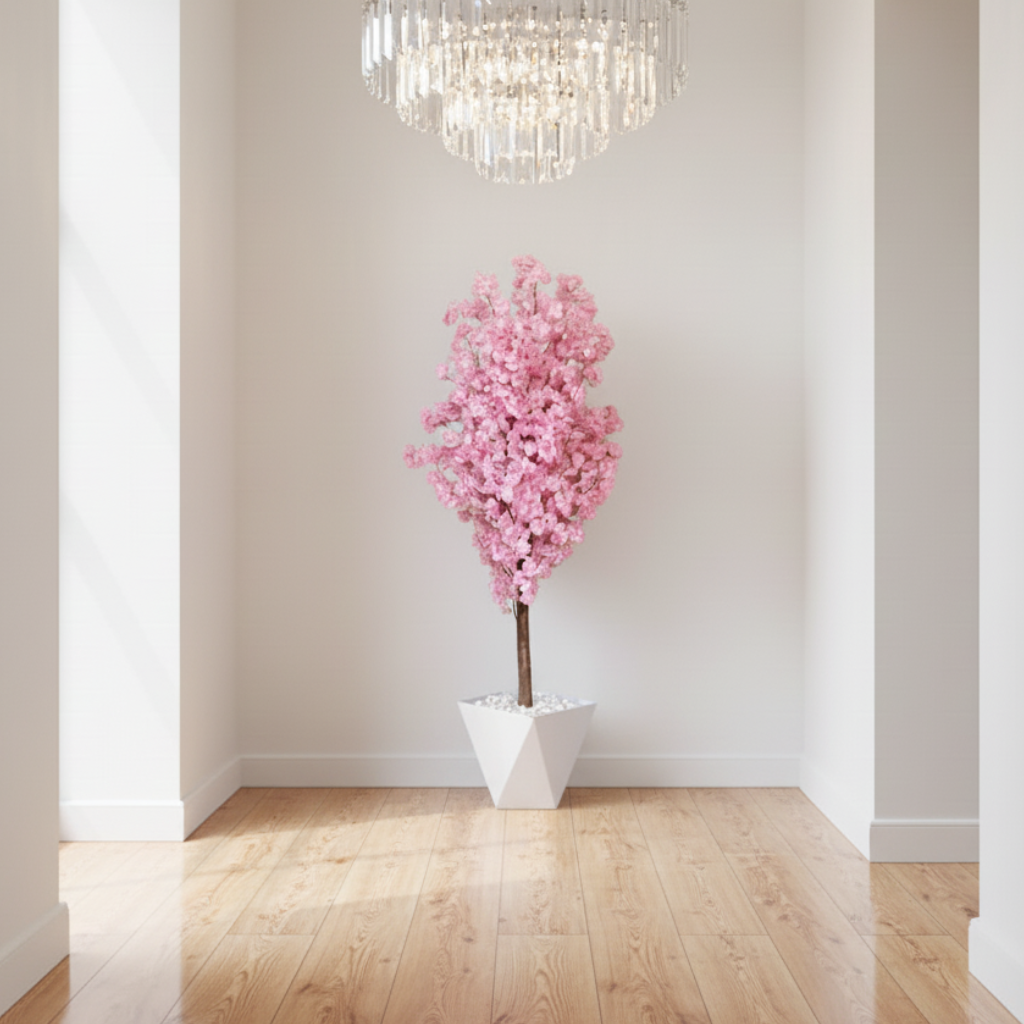Artificial Cherry Blossom Plant with Vase and Pebbles – 150cm