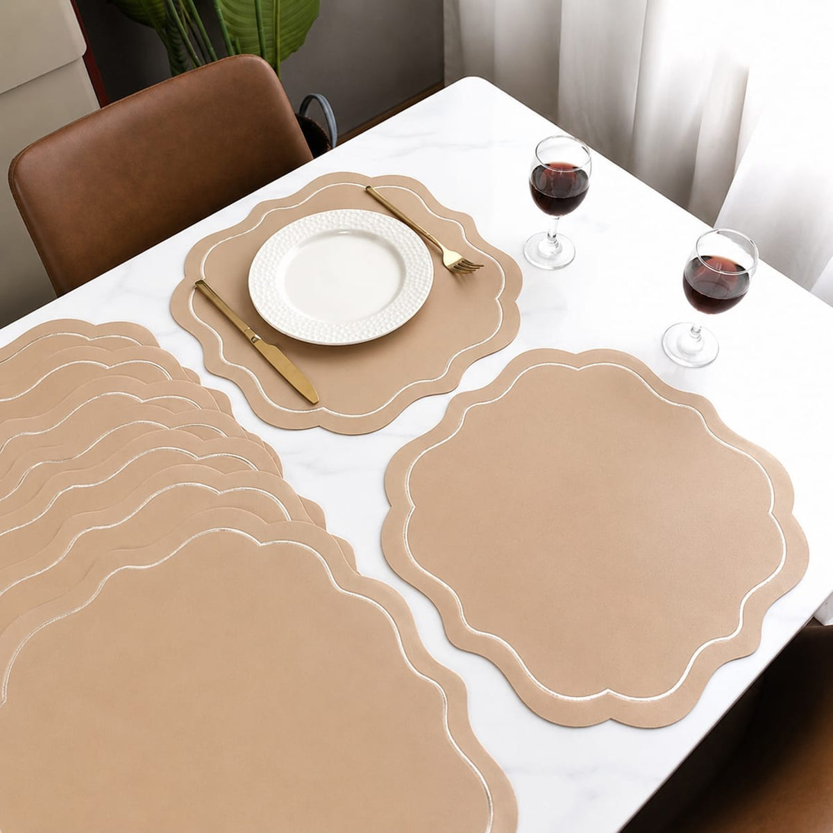 6Pc Round Faux Leather PVC Dining Table Mats 38cm