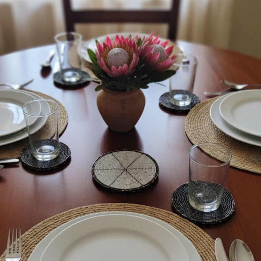 6pcs Beaded Coasters Set – 11cm Diameter