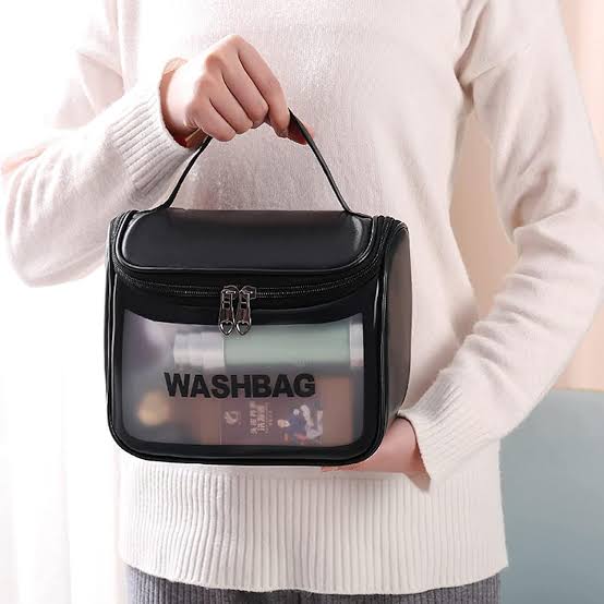 Single Piece Black Washbag Cosmetic Bag 22x12.5x16cm – Portable Travel Toiletry Organizer for Women and Men