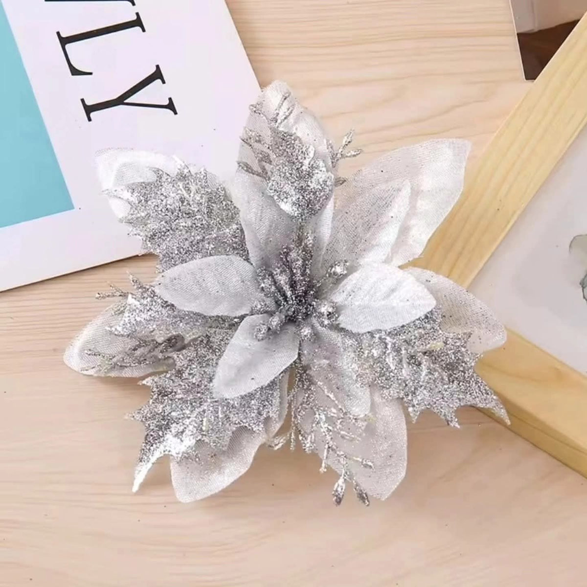 4-Piece Artificial Christmas Flower Decorations, 4cm