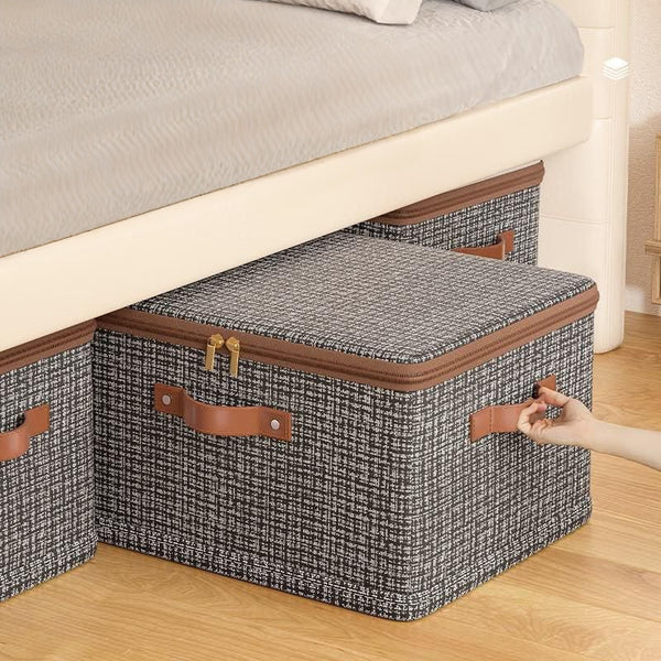 duvet storage organiser with two way zipper closure reinforced riveted handles and foldable design