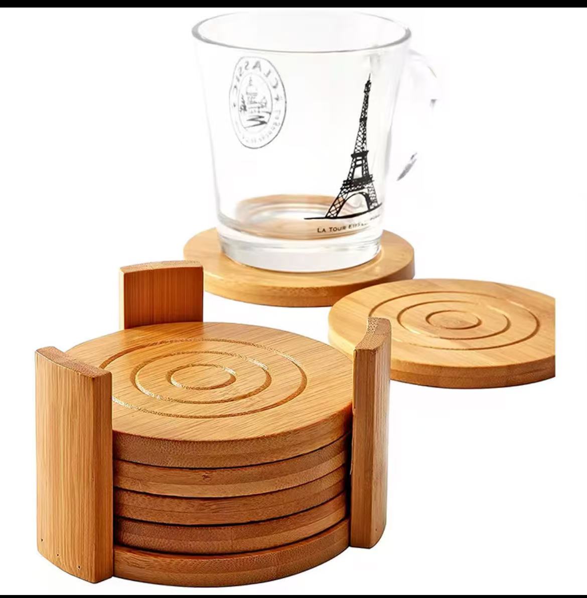6-Piece Round Bamboo Coaster Set