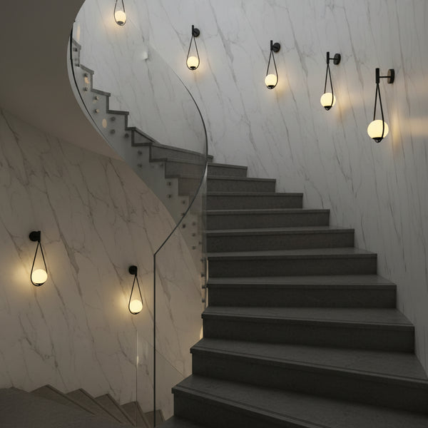 Tall black wall lamp with white glass shade, modern E27 indoor decorative lighting fixture