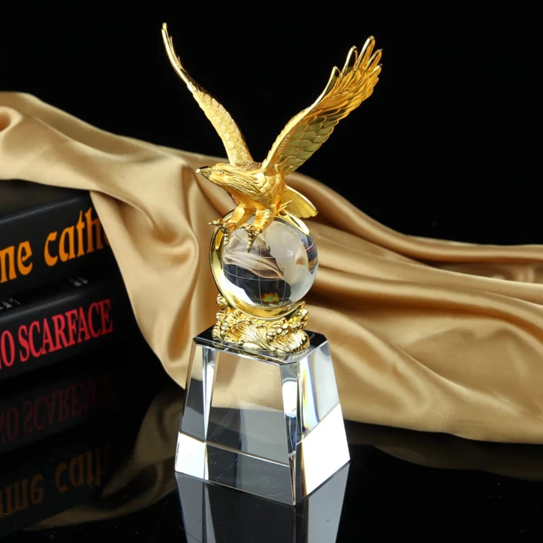 Trophy, Gold Metal Eagle Crystal Base