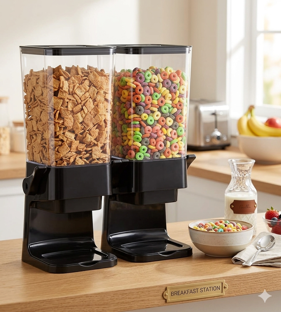 Gemelli Colllection cereal countertop dispenser 5.5L ABS PP kitchen storage container cereal grain pet food dispenser black white modern kitchen organizer 42x16.6x16.6cm