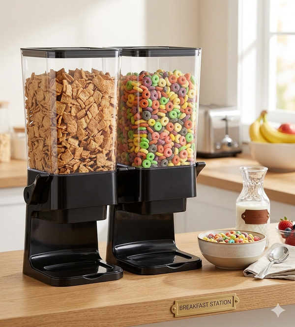 Gemelli Colllection cereal countertop dispenser 5.5L ABS PP kitchen storage container cereal grain pet food dispenser black white modern kitchen organizer 42x16.6x16.6cm