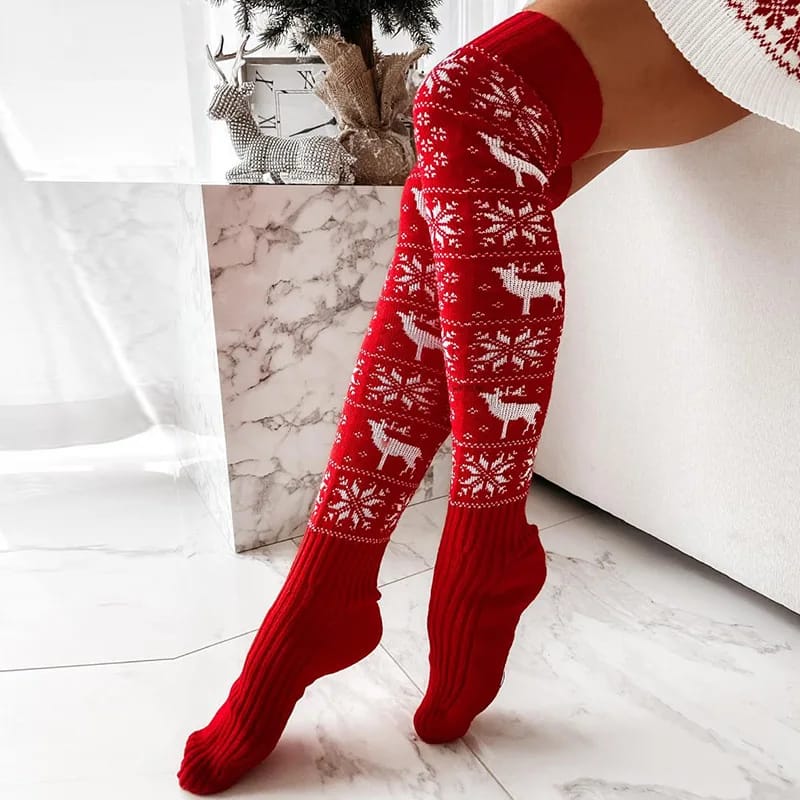 Women's Knit Christmas Leg Warmers Over The Knee Winter Stockings 55cm Pair