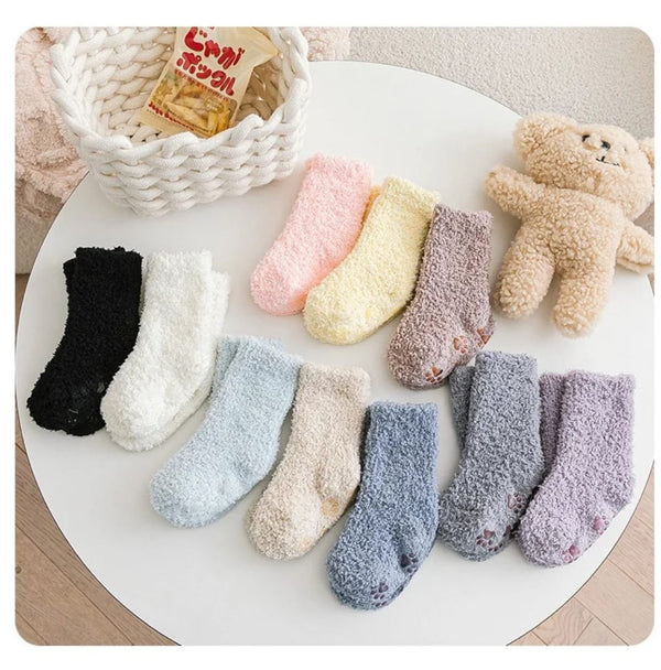 Children Winter Coral Fleece Socks – Thick Anti Slip Floor Tube Socks for Kids 0–5 Years