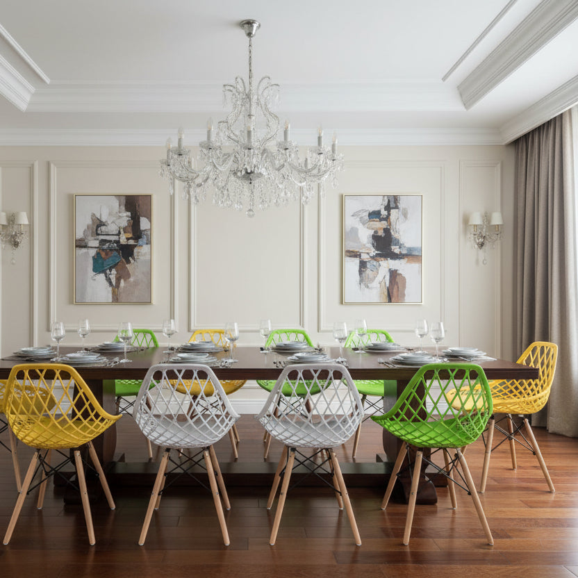 Mesh Plastic Dining Chair with Wooden Legs