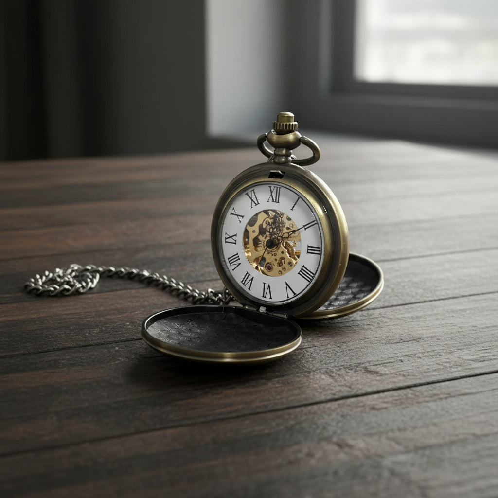 Mechanical   Stainless Steel Pocket Watch with Chain