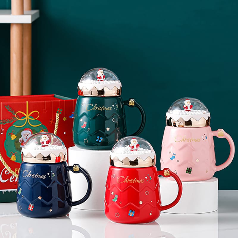 Ceramic Santa Claus Christmas Cup with Lid and Gift Box 500ml