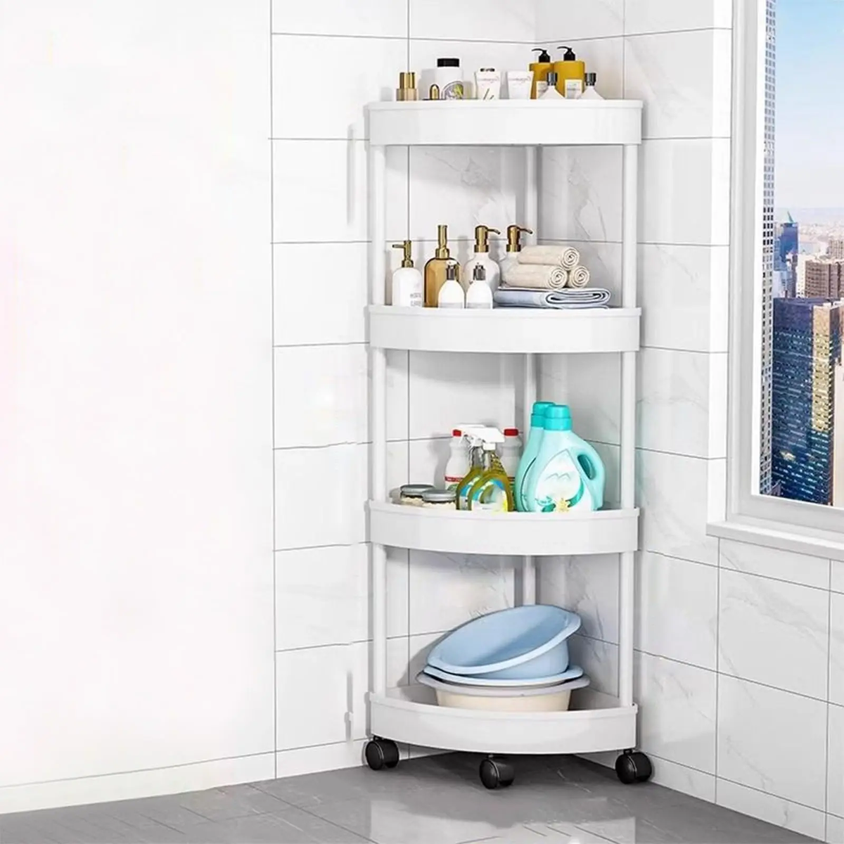 Gemelli Collection – 4 tier storage rack, durable multi-level shelving unit for organising kitchen supplies, bathroom essentials, office accessories, household items and space-saving home storage solutions.