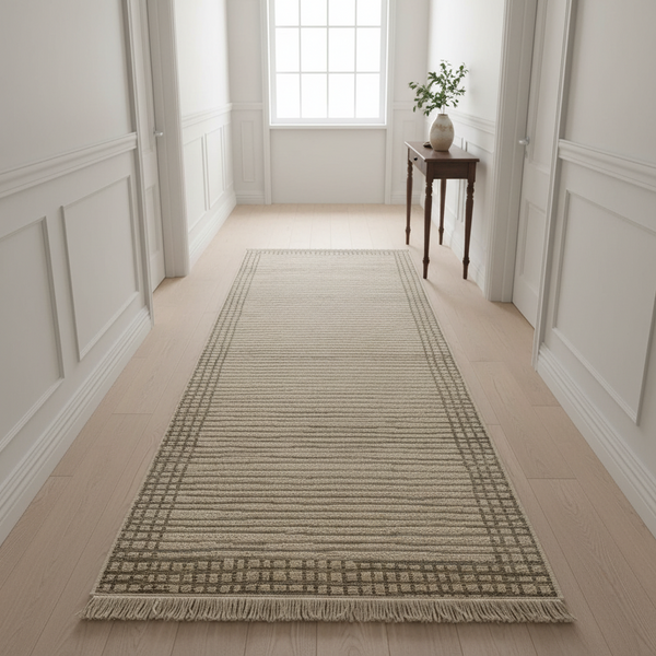 Oriental Weavers Kemet Bordered Linear Corridor Runner Rug - Beige Brown Tribal Border Fringe KBORIE229 #2