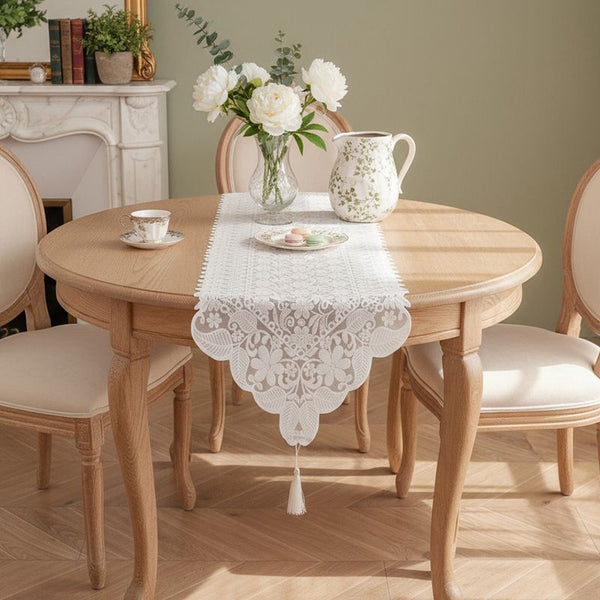 Gemelli Colllection lace table runner white embroidered French style décor elegant dining table runner home décor centerpiece