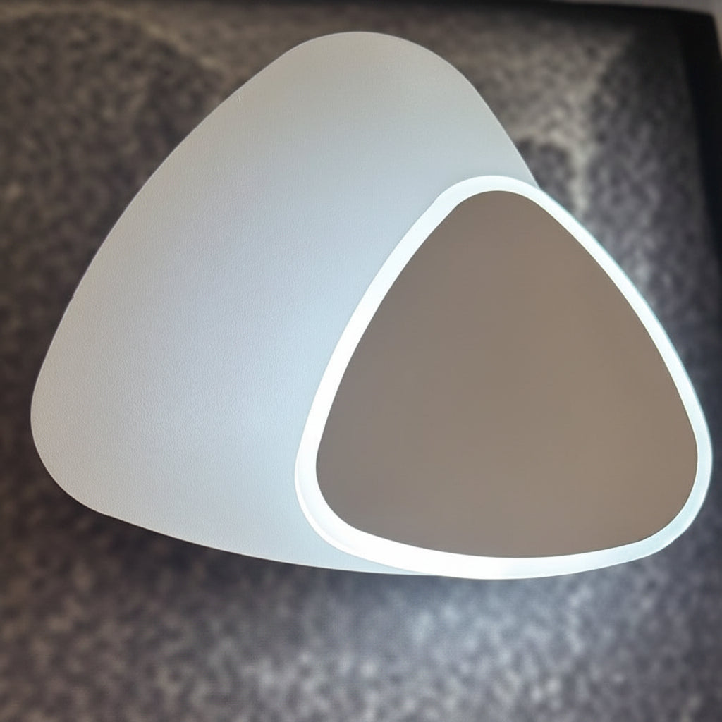 White triangular 6W LED wall light with tri-colour changeable lighting including cool white, day light, and warm white modes WH 2015-TC - Gemelli Collection