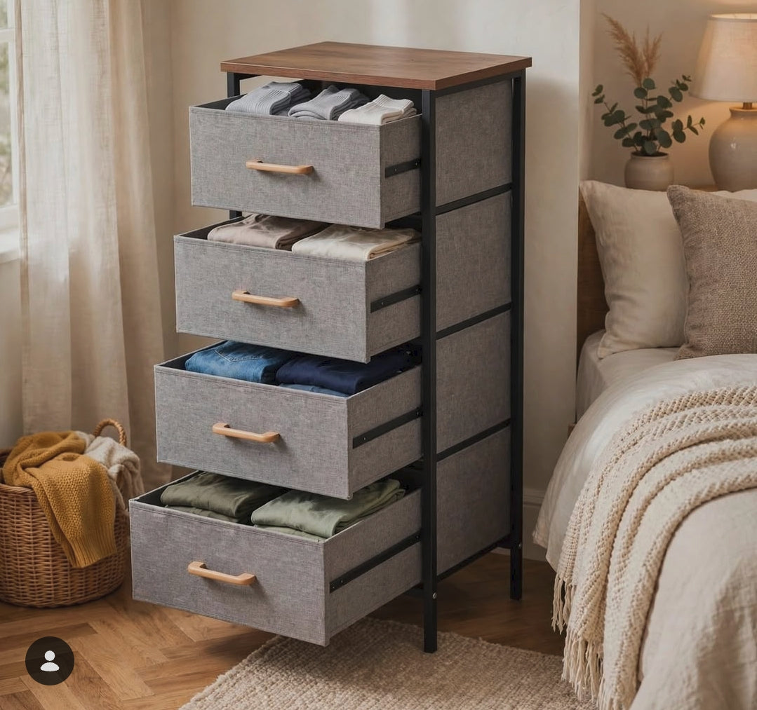 4-Drawer Fabric Storage Cabinet with Wooden Top 94cm