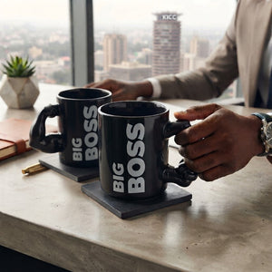 Black Tea And Coffee Mug With White Lettering