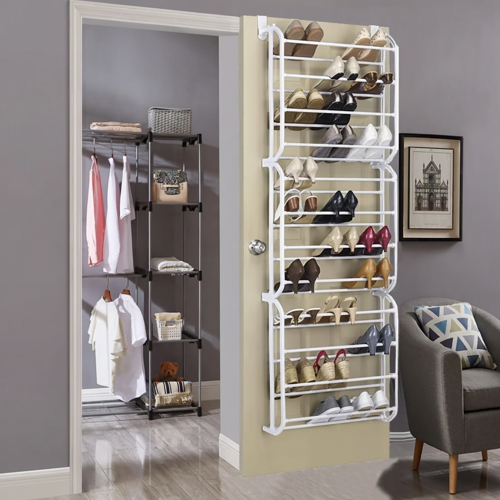 Gemelli Collections 36 pairs over the door shoe rack space saving hanging shoe organizer storage rack for bedroom closet and entryway.