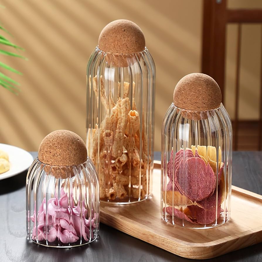 Glass storage jar with bamboo lid available in 1L 700ml and 350ml sizes for pantry organisation and dry food storage