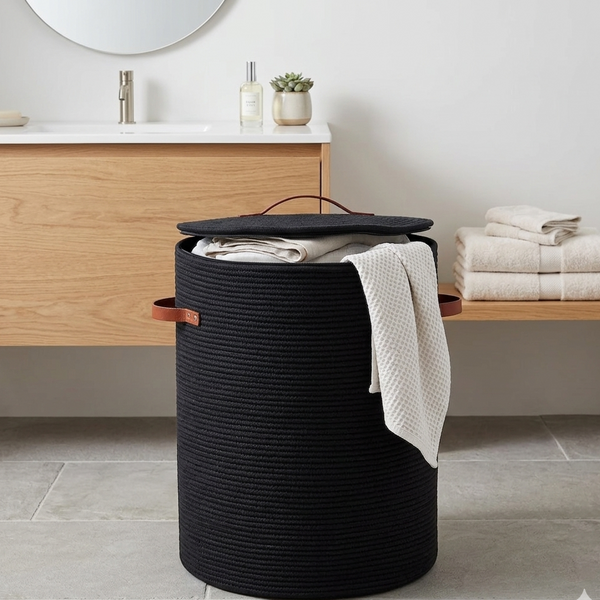 Gemelli Colllection woven decorative basket with lid large storage organiser 52x40x40 cm home décor laundry toy storage